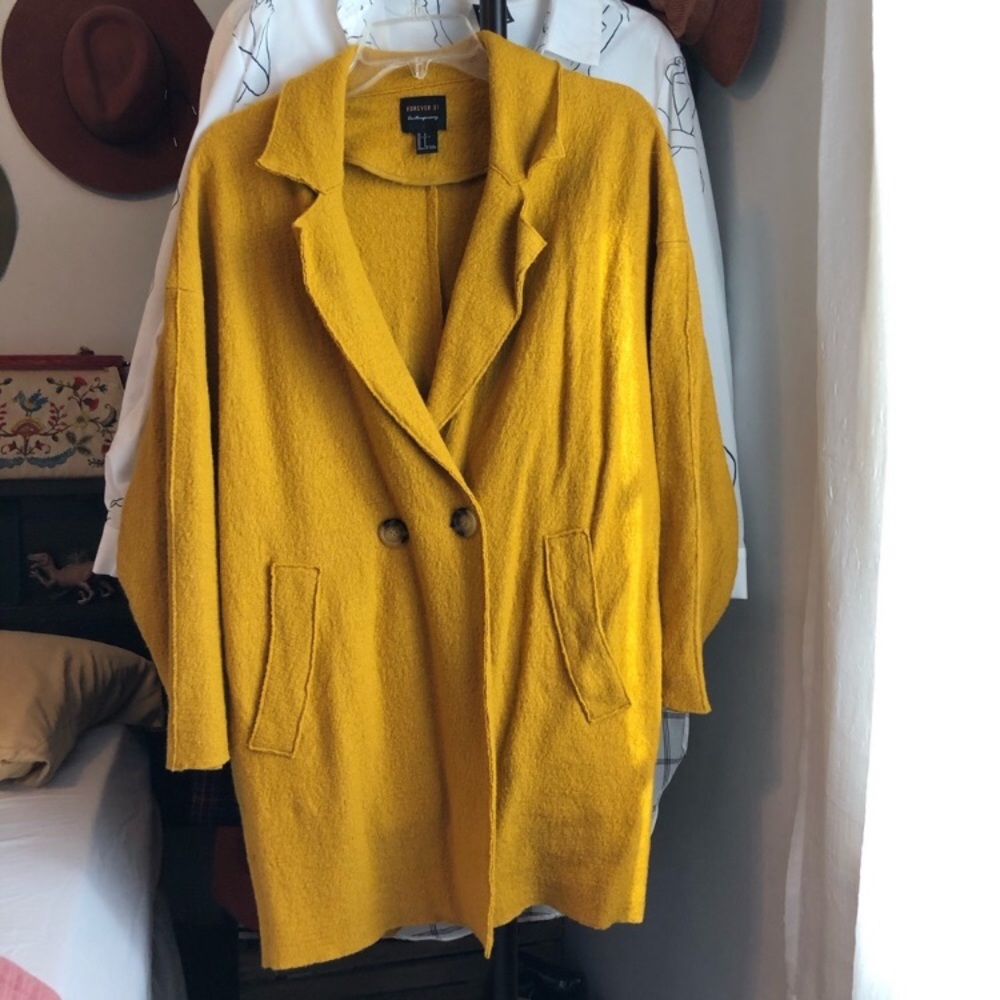 Forever 21 Yellow Double-Breasted Coat